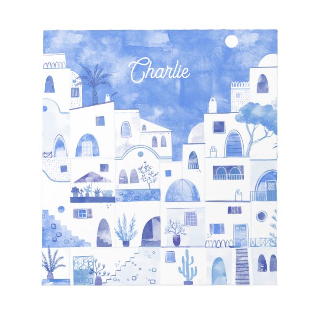 Bloc De Notas Santorini Watercolor Personalizado (Frente)