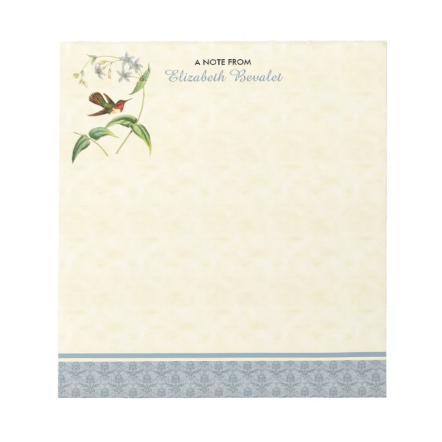 Bloc De Notas Scintillant Hummingbird Blue Damask Note Pad (Frente)