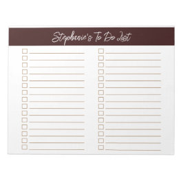 Bloc De Notas Script Chocolate Brown 8.5x11 Two Column Checklist