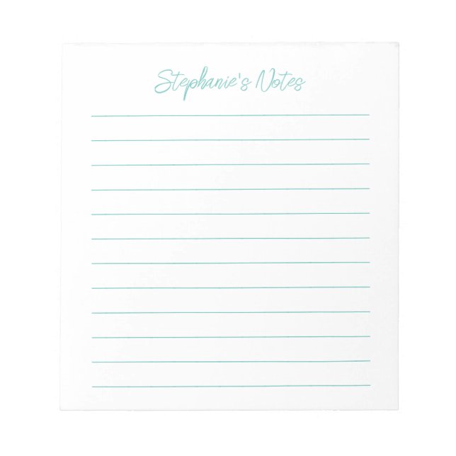 Bloc De Notas  Script Elegant Aqua Lined Personalized (Frente)