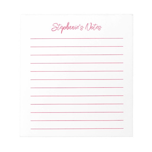 Bloc De Notas  Script Elegant Cherry Red Lined Personalized (Frente)