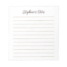Bloc De Notas  Script Elegant Chocolate Brown Lined Personalized