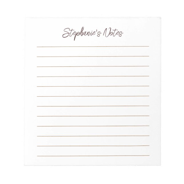 Bloc De Notas  Script Elegant Chocolate Brown Lined Personalized (Frente)