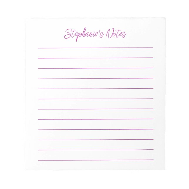 Bloc De Notas  Script Elegant Dark Pink Lined Personalized (Frente)