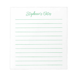 Bloc De Notas  Script Elegant Green Lined Personalized