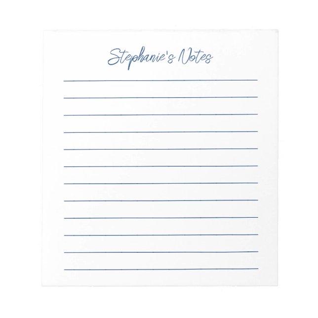 Bloc De Notas  Script Elegant Navy Blue Lined Personalized (Frente)