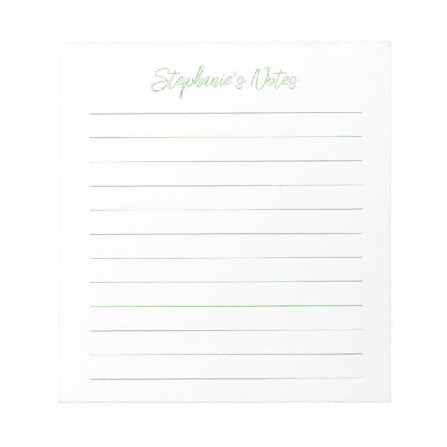 Bloc De Notas  Script Elegant Sage Green Lined Personalized (Frente)