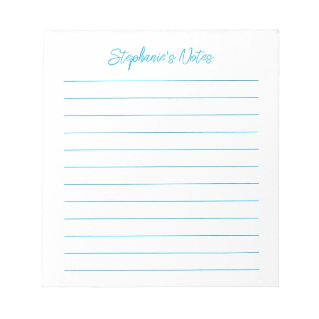 Bloc De Notas  Script Elegant Sky Blue Lined Personalized (Frente)