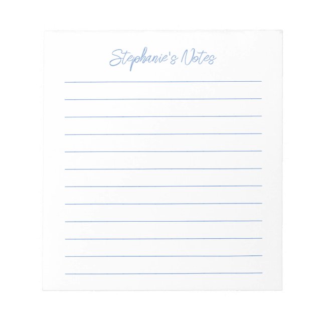 Bloc De Notas Script Elegante Personalizado con Líneas Azul Clar (Frente)
