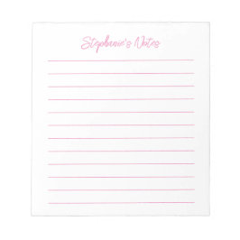 Bloc De Notas Script Elegante Rosa Personalizado con Líneas