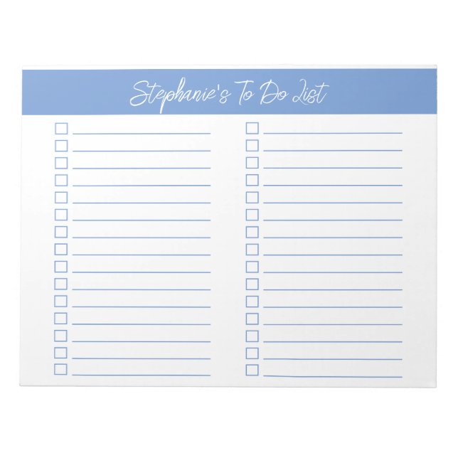 Bloc De Notas Script Light Blue 8.5x11 Two Column Checklist (Frente)