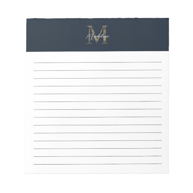 Bloc De Notas Script Metallic Navy Blue Gold Monogram Lined (Frente)