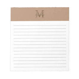Bloc De Notas Script Metallic Taupe Gold Monogram Lined