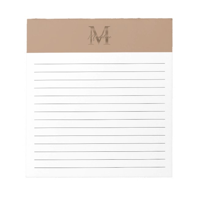 Bloc De Notas Script Metallic Taupe Gold Monogram Lined (Frente)