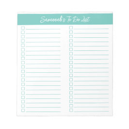 Bloc De Notas Script Modern Aqua Two Column Checklist