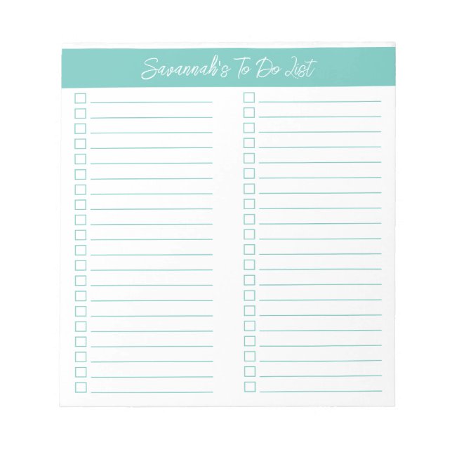 Bloc De Notas Script Modern Aqua Two Column Checklist (Frente)