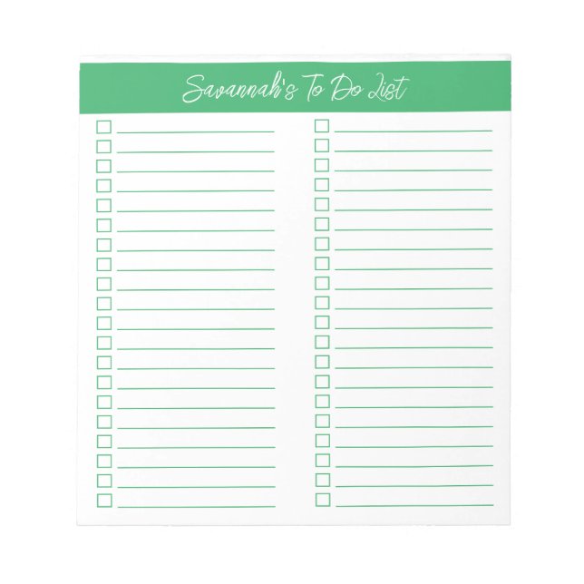 Bloc De Notas Script Modern Green Two Column Checklist (Frente)