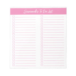 Bloc De Notas Script Modern Pink Two Column Checklist