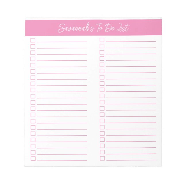Bloc De Notas Script Modern Pink Two Column Checklist (Frente)