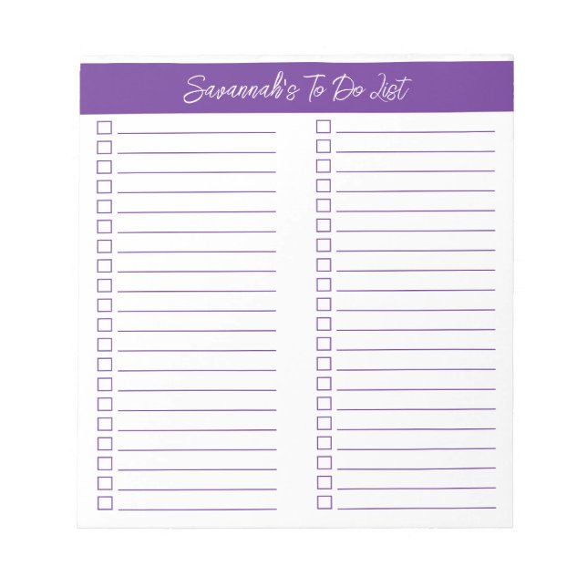 Bloc De Notas Script Modern Purple Two Column Checklist (Frente)