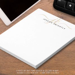 Bloc De Notas Script Monograma Iniciales Nombre Oro Negro