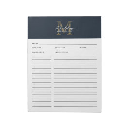 Bloc De Notas Script Navy Blue Metallic Gold Monogram Recipe