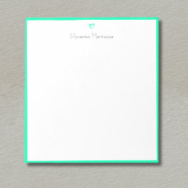 Bloc De Notas Seafoam Green Border and Heart Custom Script Name