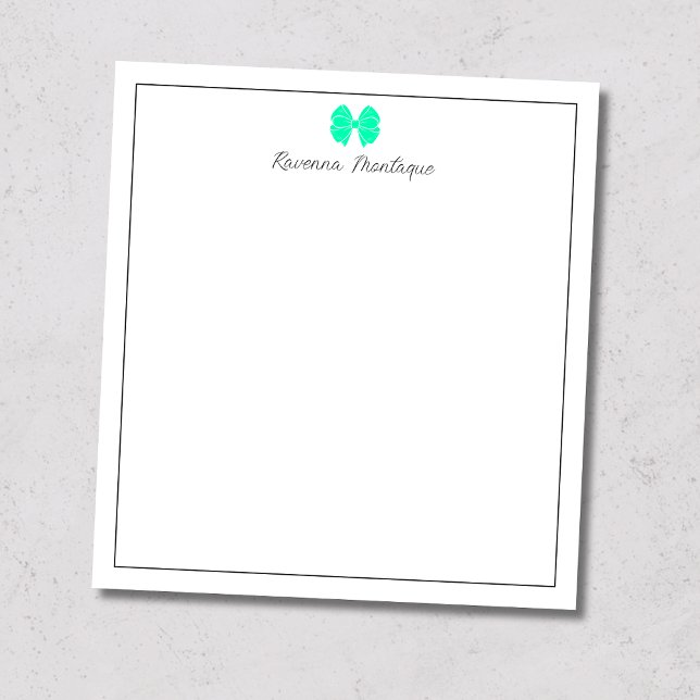 Bloc De Notas Seafoam Green Bow Border Script Custom Name Script (Subido por el creador)