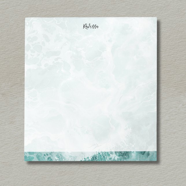 Bloc De Notas Seafoam Silver Striped Elegant Custom Script Name (Subido por el creador)