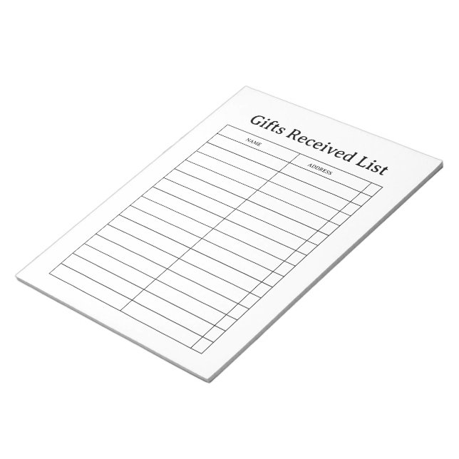 Bloc De Notas Seguidor de Regalos Recibidos (Lado Derecho)