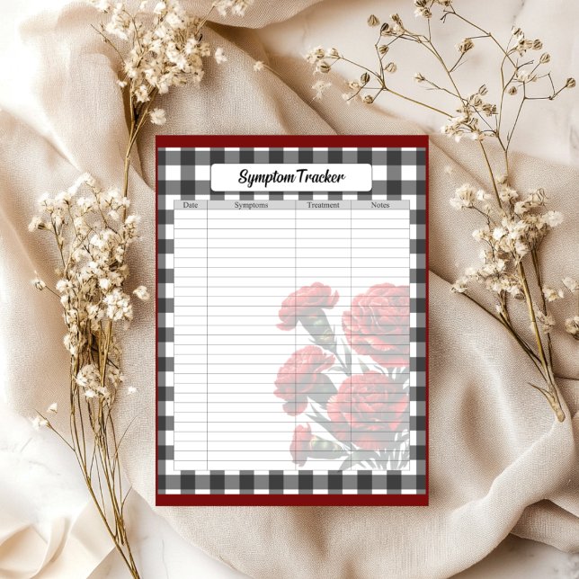 Bloc De Notas Seguimiento de Síntomas de Gingham Floral Blanco y (Subido por el creador)