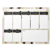 Bloc de notas semanal del patrón de árbol rosa y d