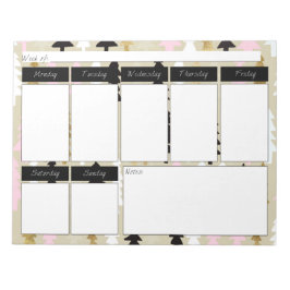 Bloc de notas semanal del patrón de árbol rosa y d