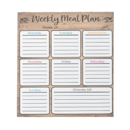 Bloc de notas semanal del planificador de comidas
