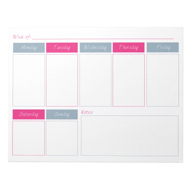 Bloc de notas semanal Hot Pink & Blue para arranca (Frente)