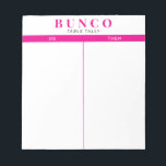 Bloc De Notas Sencilla mesa de Bunco rosa y blanco caliente<br><div class="desc">Tire una hoja en cada mesa para que la persona mantenga la cuenta de la puntuación y racionalice su juego Bunco con estas listas para ir y usar fácilmente hojas de cálculo desgarradas con dos columnas en blanco y acentos rosa fucsia.</div>