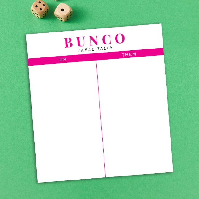 Bloc De Notas Sencilla mesa de Bunco rosa y blanco caliente (modern tear-off notepad Bunco score card with hot pink fuchsia graphic accents)