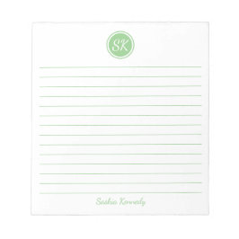 Bloc De Notas Sencillamente Elegante Sage Green Lined Monograma 