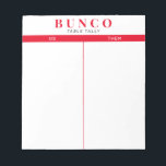 Bloc de notas sencillo de mesa de Bunco rojo y bla<br><div class="desc">Tire una hoja en cada mesa para que la persona mantenga la cuenta de la puntuación y racionalice su juego Bunco con estas listas para ir y usar fácilmente las hojas de cálculo desgarradas con dos columnas en blanco y acentos rojos.</div>