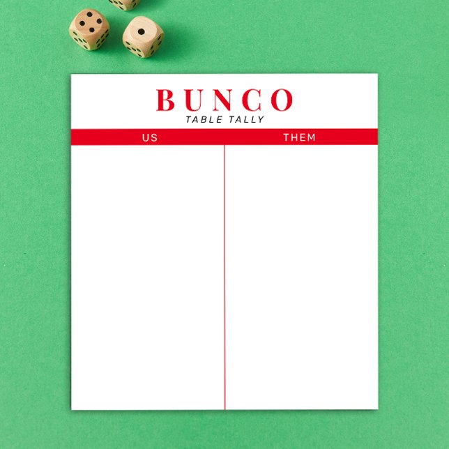 Bloc de notas sencillo de mesa de Bunco rojo y bla (modern tear-off notepad Bunco score card with red graphic accents)
