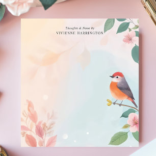 Bloc De Notas Sereno Robin Pájaro Floral Acuarela Personalizado