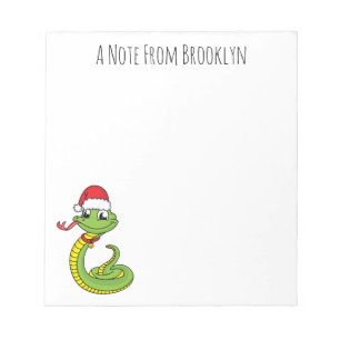 Bloc De Notas Serpiente verde linda con sombrero de santa dibujo