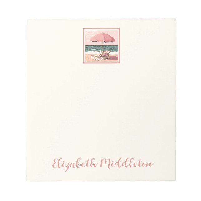 Bloc De Notas Silla de playa rosa y crema y paraguas (Frente)