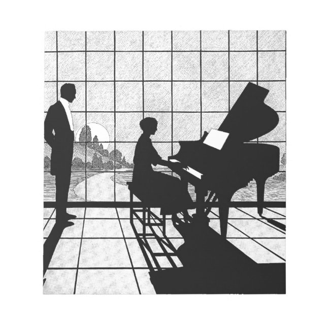 Bloc De Notas Silueta de Piano Estilo Art Déco | Negro y Blanco (Frente)