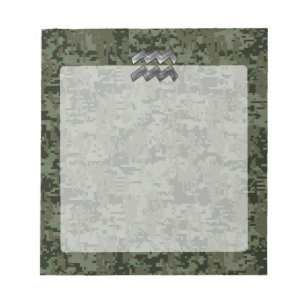 Bloc De Notas Símbolo Aquarius Zodiac del camo digital verde oli