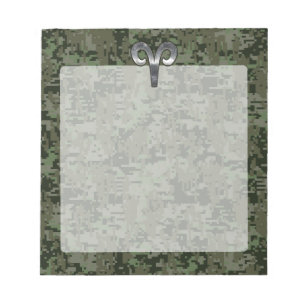 Bloc De Notas Símbolo zodiaco plateado Camo digital verde