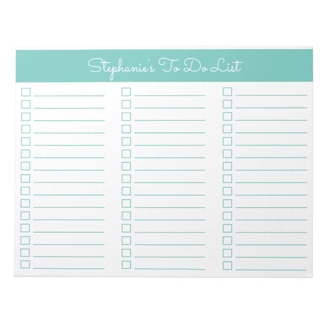 Bloc De Notas Simple Aqua 8.5x11 Three Column Checklist (Frente)