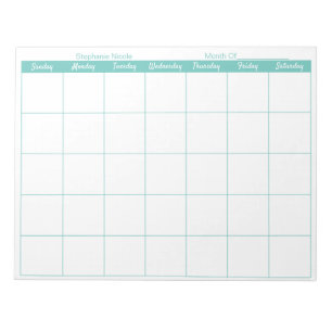 Bloc De Notas Simple Aqua Thin Border Name Mensual Planner