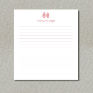 Bloc De Notas Simple Arco de Rosa Rosado Script Nombre Personali