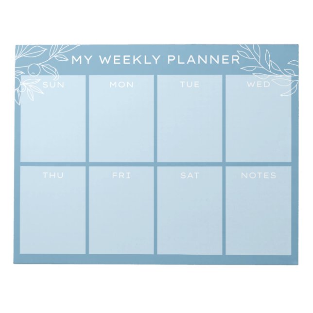 Bloc De Notas Simple Blue Weekly Planner Notepad (Frente)